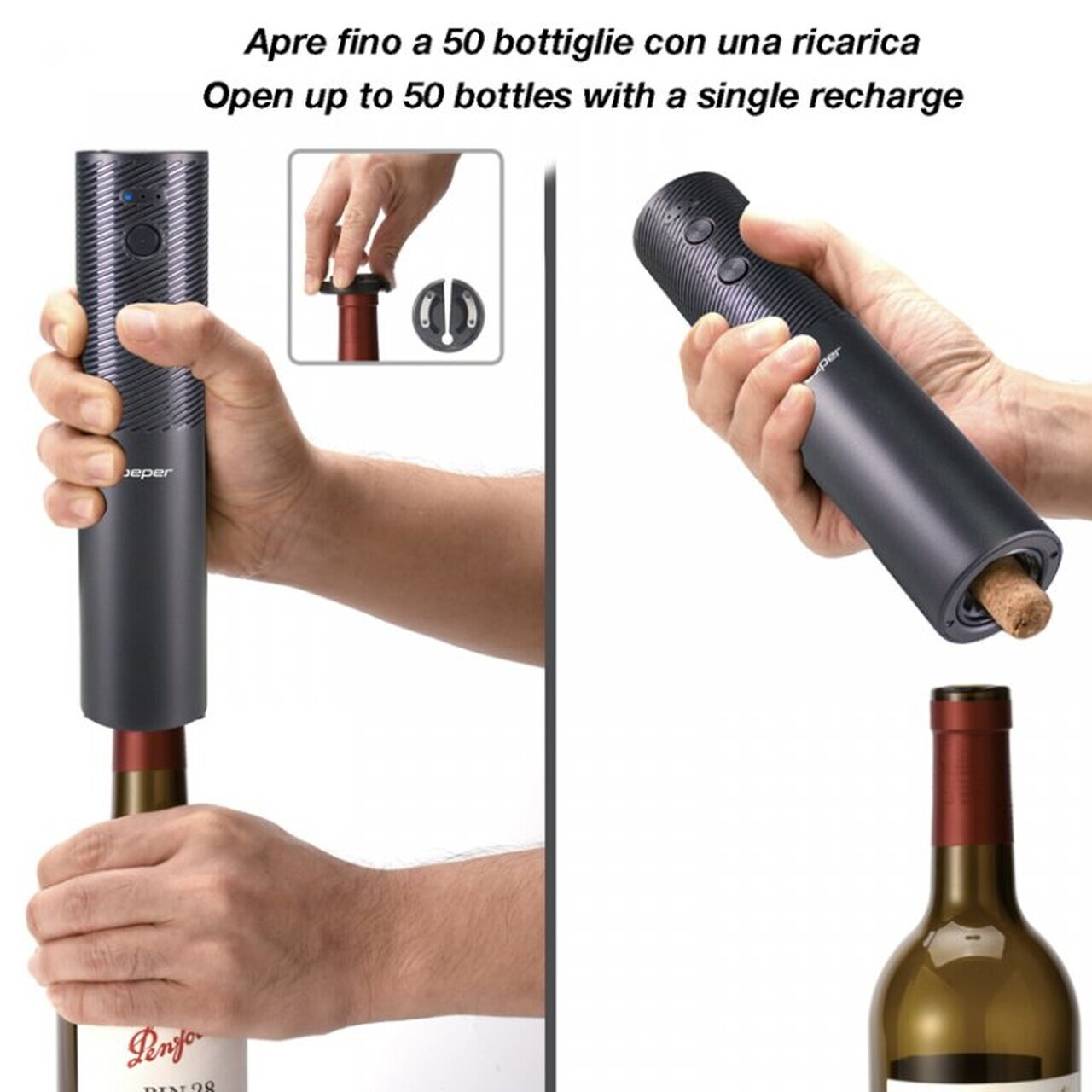 Tirbuson reincarcabil prin USB Beper, ABS, negru - view 9