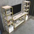 Comoda TV, Retricy, Robbins, 198x39x160 cm, PAL, Aur/Alb