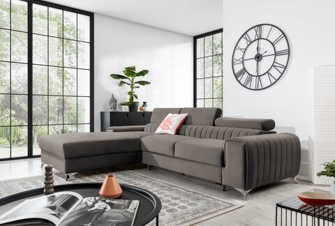 Coltar extensibil stanga 3 locuri ELTAP, LT-04LO, Grayson, 278x205x92 cm, lemn/poliester, gri