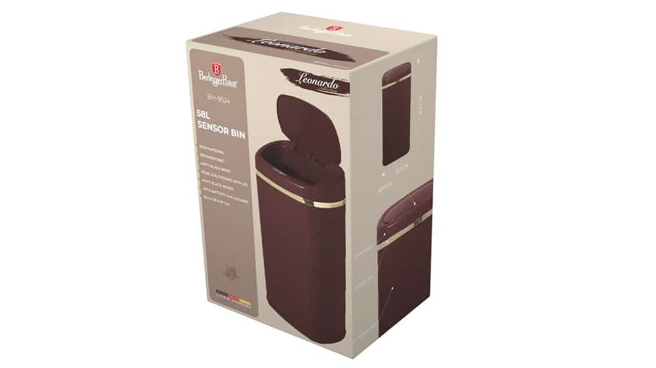 Cos de gunoi cu senzor Berlinger Haus, Leonardo, 39.5x28x67 cm, 58 L, fier, visiniu mat - imagine 6