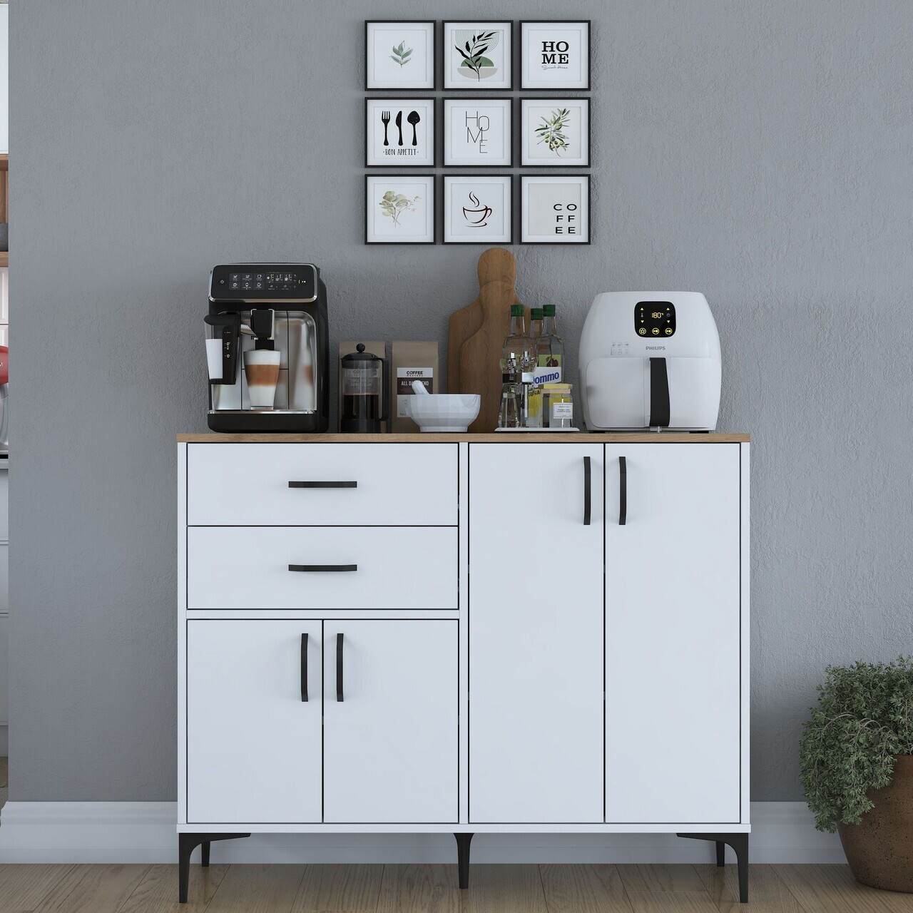 Dulap multifunctional, Hanah Home, JE210, 120x98.6x45 cm, PAL melaminat, Alb/Maro - view 2