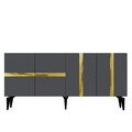 Consola, Olivia, Vania, 150x40x79 cm, PAL , Antracit / Aur