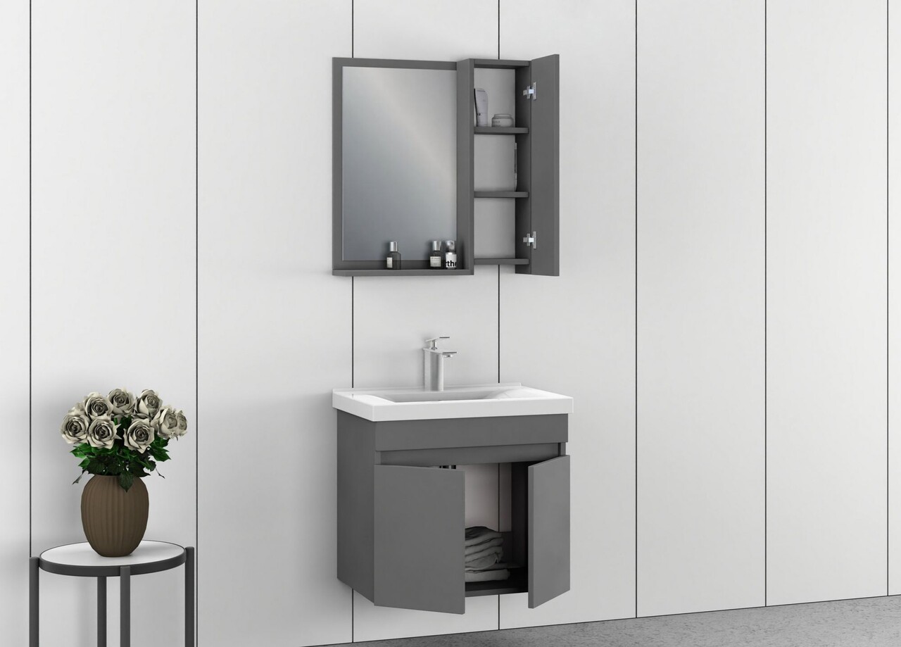 Set mobilier de baie (2 piese), Hanah Home, Amore 65, Gri Mat - view 4