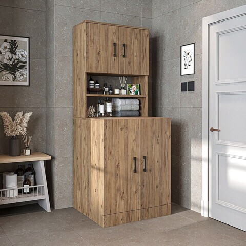 Dulap masina de spalat, Hanah Home, 1015.55, 70x180x67 cm, PAL MELAMINAT, Maro