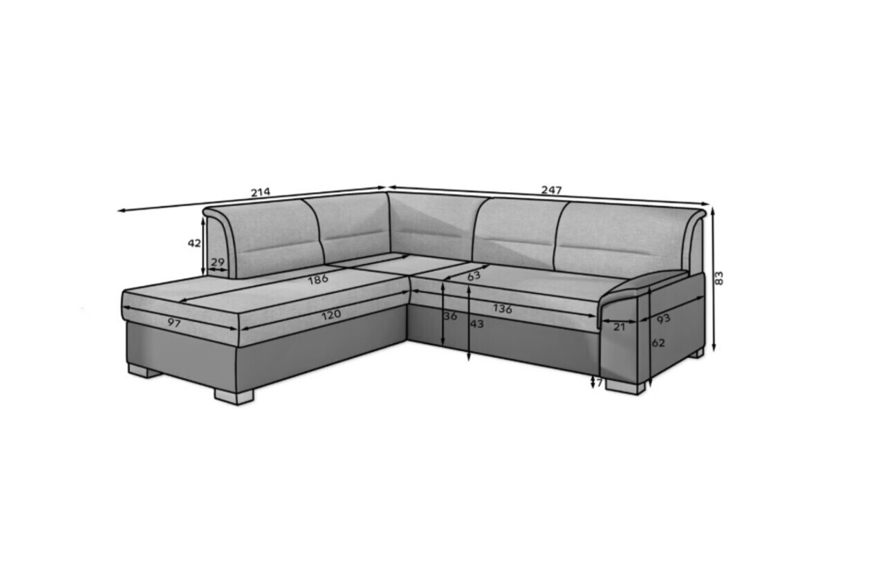 Coltar extensibil stanga 4 locuri ELTAP, BR06, Bergen, 247x214x83 cm, lemn/poliester, gri inchis/alb — imaginea 5