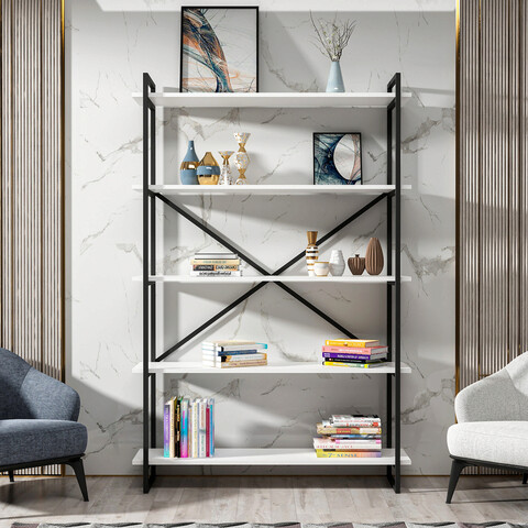 Corp biblioteca, retricy, elston, 120x34x180 cm, pal, alb negru