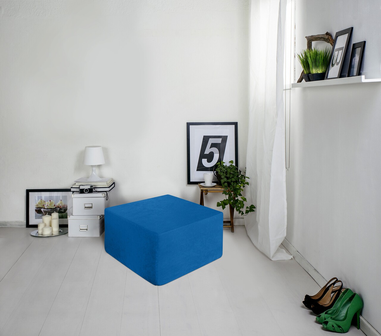 Taburet extensibil Urban Living, 63x36x63 cm, Albastru
