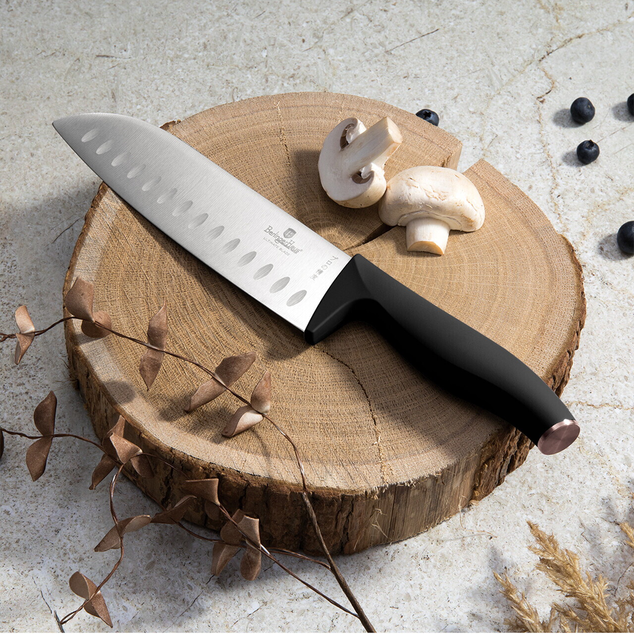 Set 5 cutite cu suport magnetic Berlinger Haus, Black Rose, inox/lemn, negru/natur - imagine 3