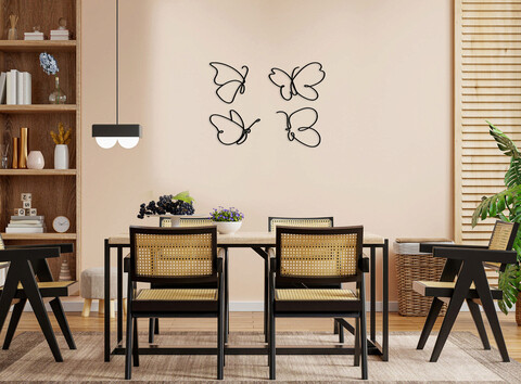 Decoratiune de perete, Butterflies, Metal, 25 x 25 cm, 4 piese, Negru Ledena