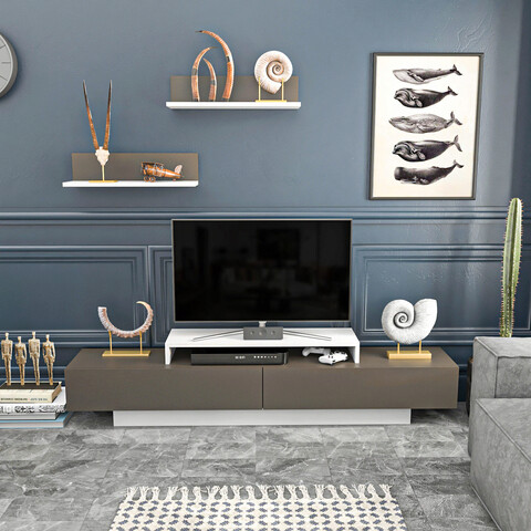 Comoda tv, retricy, lusi, 180x31x40 cm, pal, alb/maro
