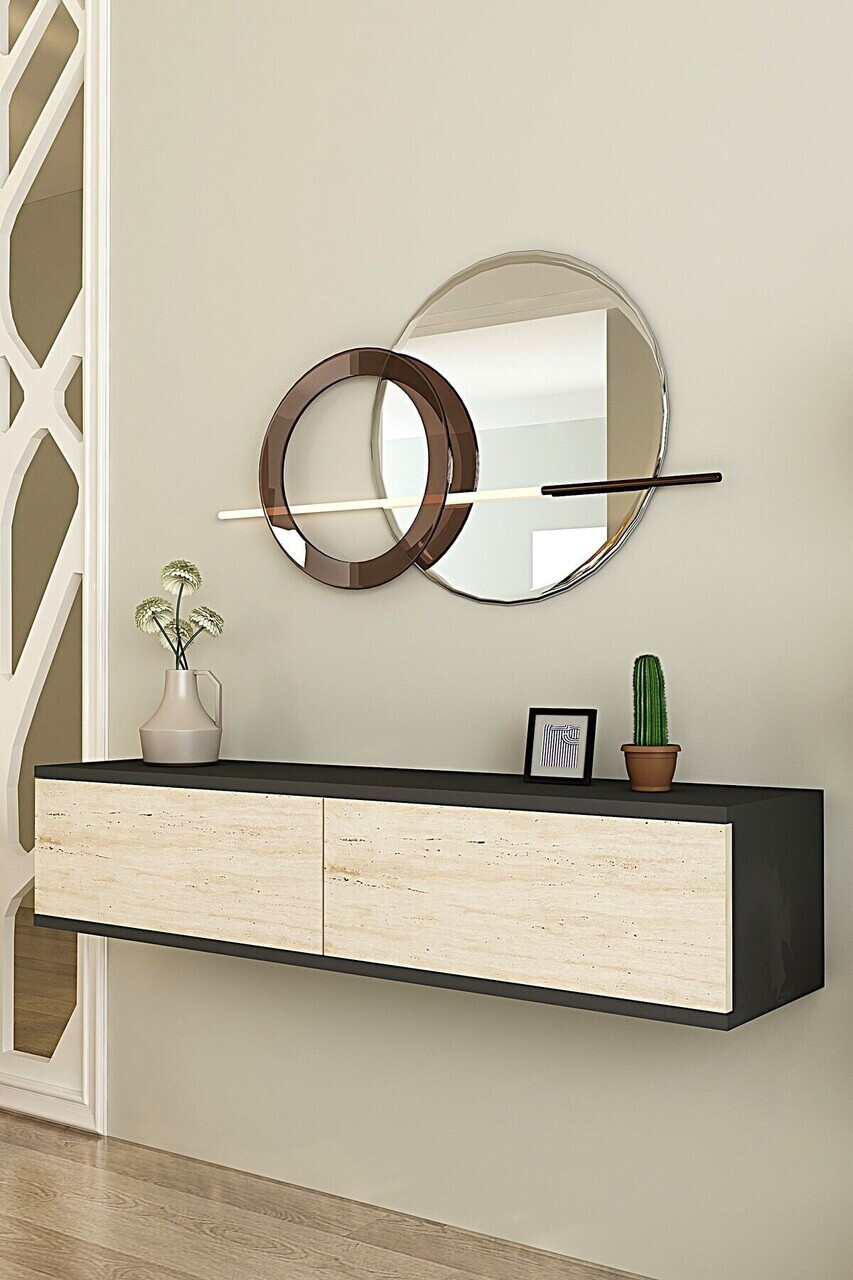 Dulap, Hanah Home, Aplos 120, 120x25.5x29.6 cm, Antracit / Travertin — imaginea 2