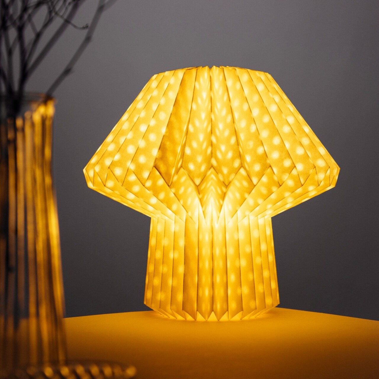 Lampa de masa forma ciuperca Galla, Homla, 27x38 cm, hartie, ecru