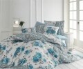 Lenjerie de pat pentru o persoana, 3 piese, 100% bumbac ranforce, Nazenin Home, Arnia Blue, alb/albastru
