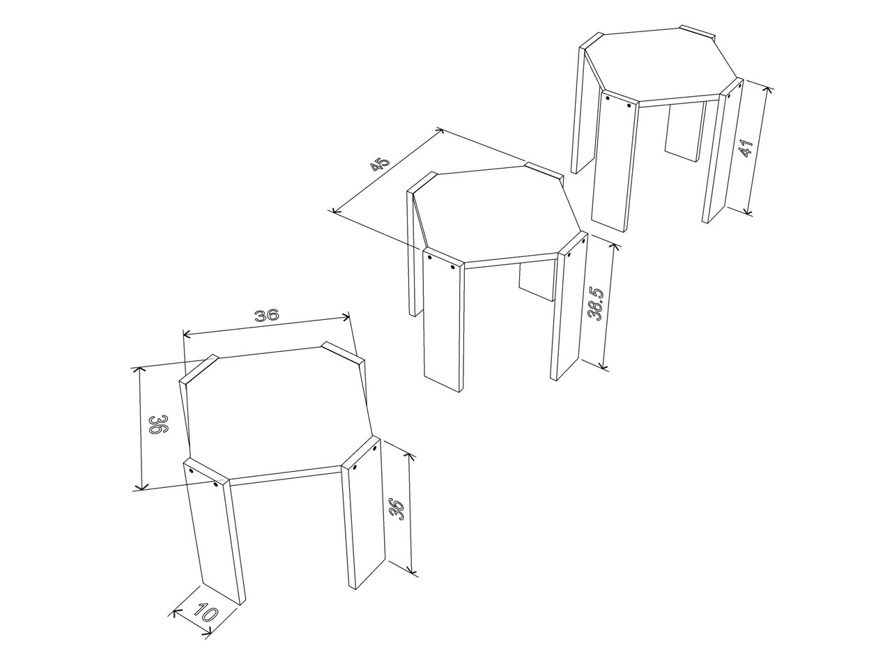 Set 3 Masute Rafevi Hansel Nesting, 44.5 X 44.5 X 41 Cm, PAL, Walnut/crem