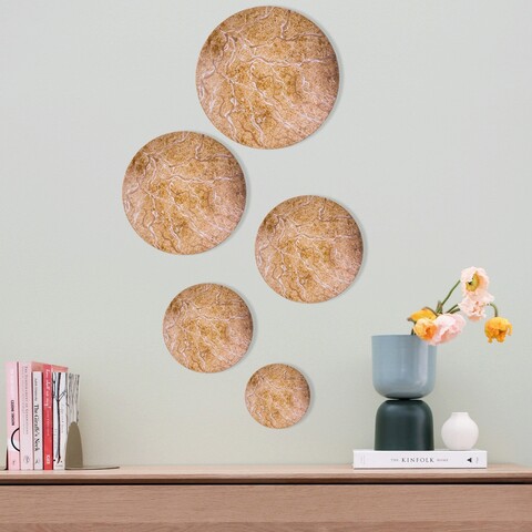 Set 5 decoratiuni de perete, Marble v1, metal, lucrat manual, Ø7 - 27 cm, multicolor
