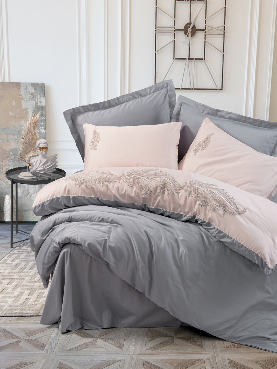 Lenjerie de pat dubla, Sheen - Grey, Cotton Box, Bumbac Satinat