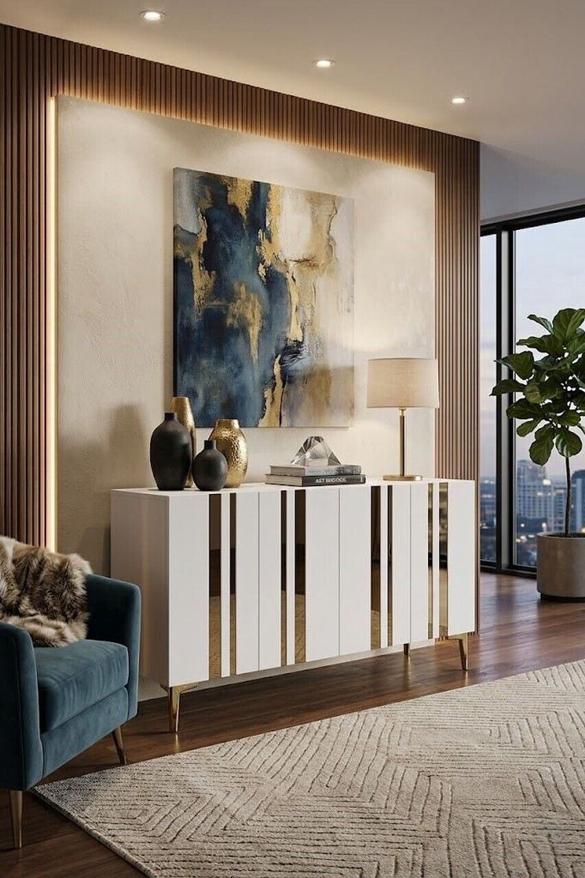 Consola, Hanah Home, Mia 120, 120x75x32 cm, Alb/Auriu — imaginea 2