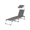 Sezlong pliabil cu parasolar, Songmics, 55x193x31 cm, max 150 kg, aluminiu/tesatura sintetica, gri