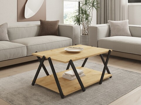 Masuta de cafea, Puqa Design, Lara, 93.6x41.2x63.6 cm, PAL, Stejar antracit / safir