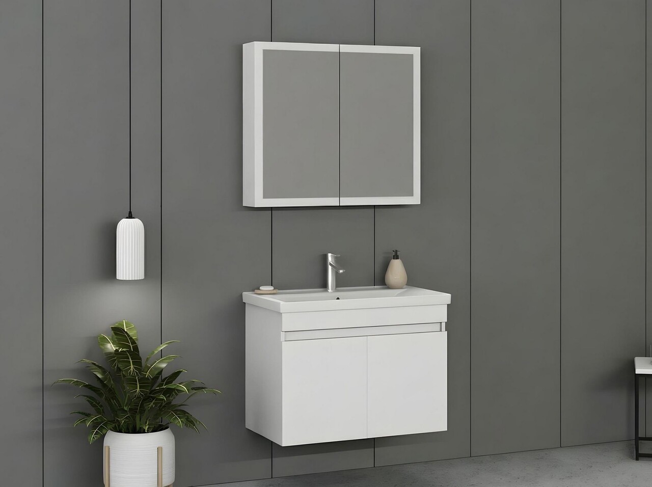 Set mobilier de baie (2 piese), Hanah Home, Foresta 80, Alb mat - view 4