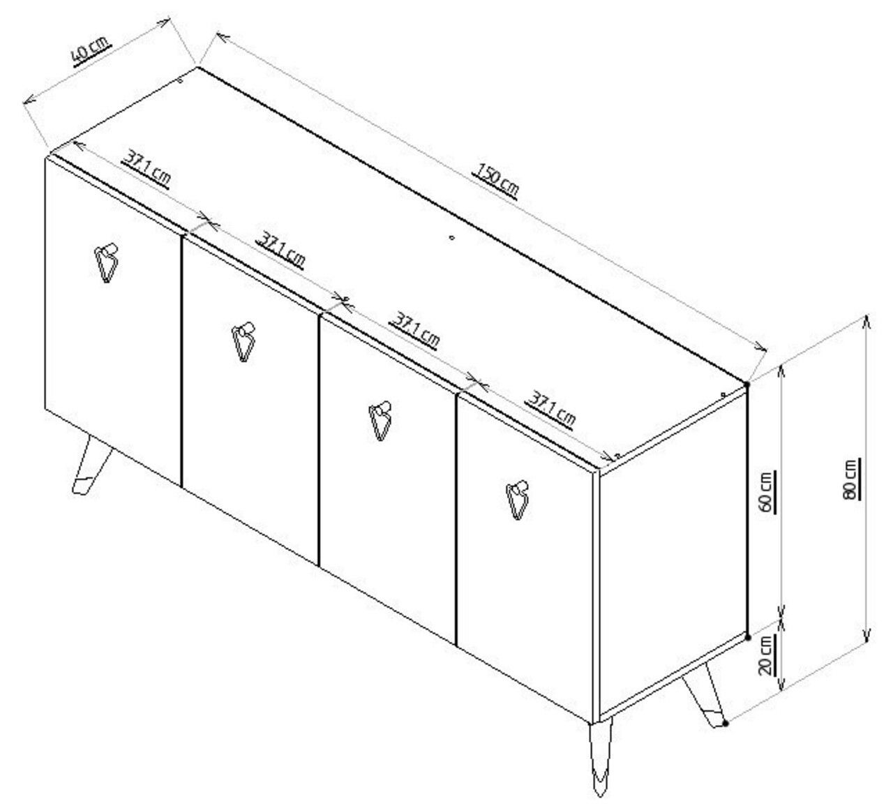 Consola, Olivia, Bare, 150x40x80 cm, PAL , Antracit / Aur