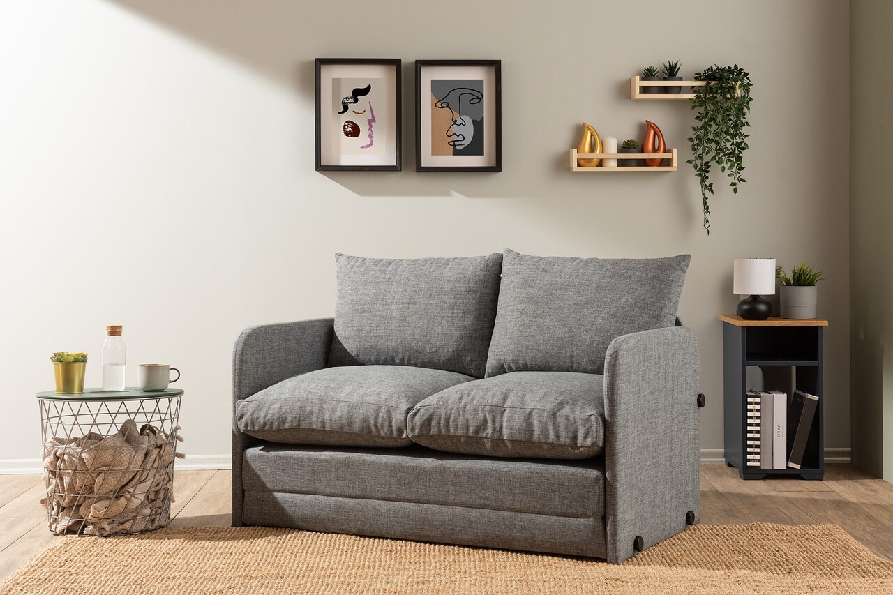 Canapea extensibilă cu 2 locuri, Futon, 859FTN2874, Metal , Gri deschis - 2 | YEO