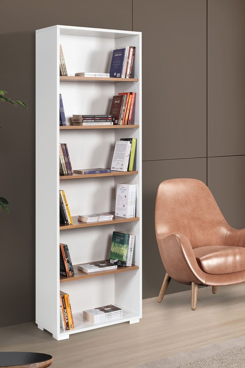 Corp biblioteca, Hanah Home, Evm 8121, 60x187x30 cm, PAL, Alb/Maro — imaginea 2