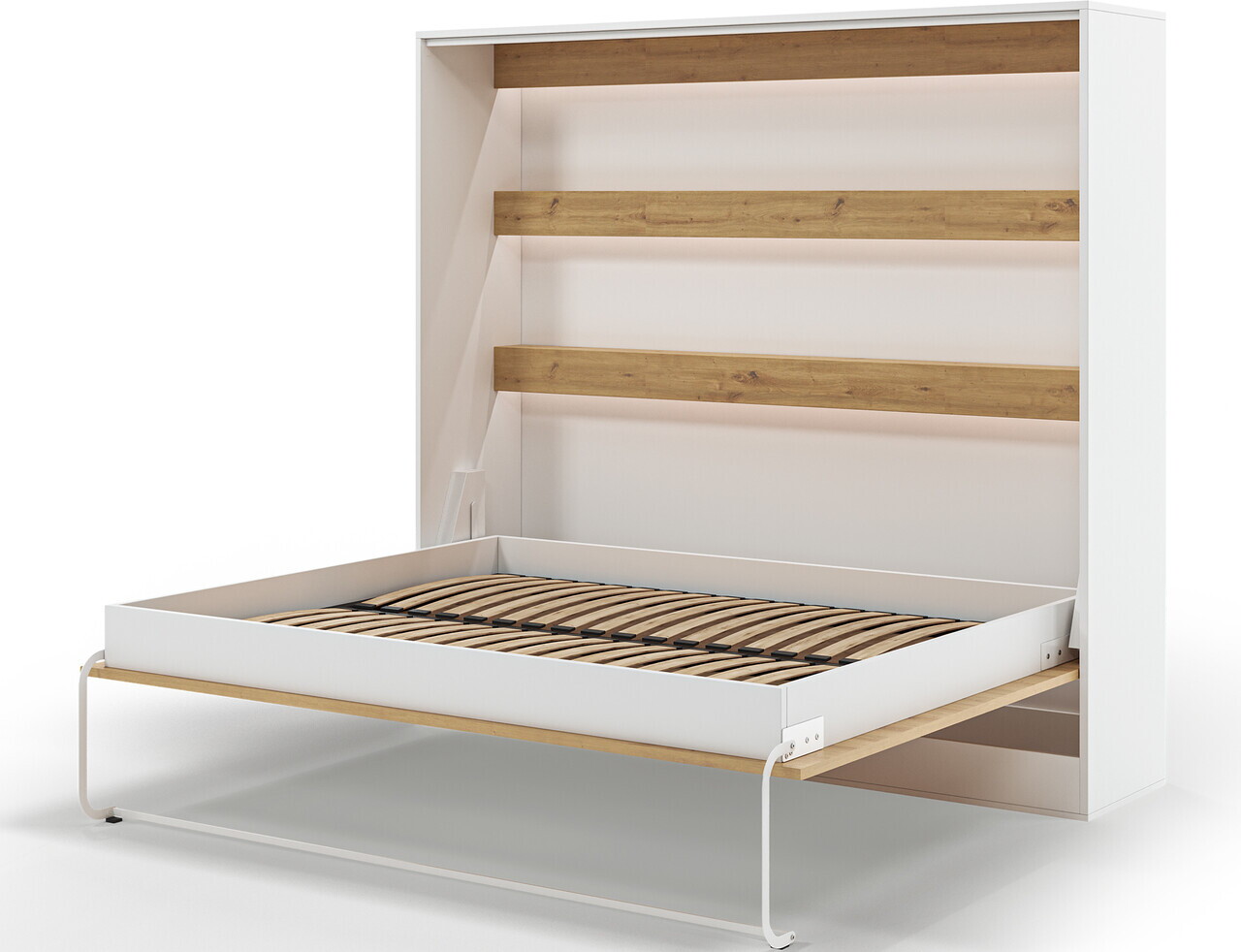 Pat rabatabil orizontal cu biblioteca si iluminare LED, 160x200 cm, ELTAP, Devesto, PAL/metal, alb/natur - view 9