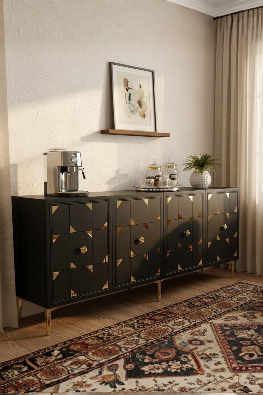 Consola, Hanah Home, Moka 150, 150x75x32 cm, Antracit / Aur — imaginea 2