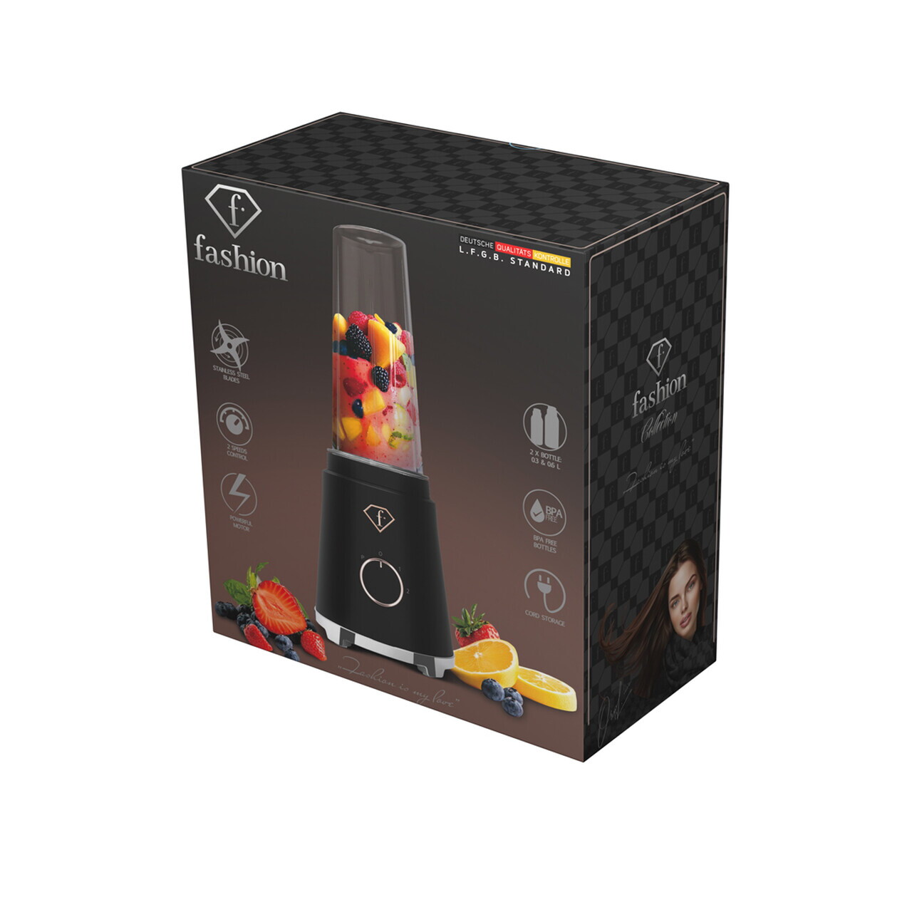 Blender pentru smoothie Fashion TV, Black Rose, 320W, 300 ml/ 600 ml, inox/plastic, negru/transparent - view 10