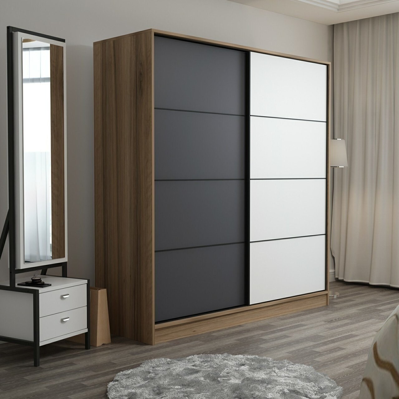 Dulap pentru haine, Minerva, Kale, 220x210x52 cm, PAL, Dore / Antracit - 1 | YEO