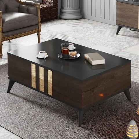 Masuta de cafea, Bexley, Gold, 90x39x40 cm, Antracit / Nuc