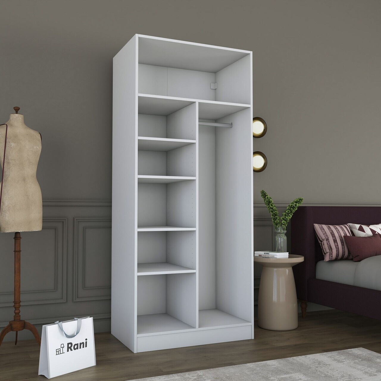 Dulap pentru haine, Hanah Home, BA225, 90x210x57.5 cm, PAL melaminat, Alb - view 8