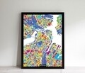 Tablou decorativ Boston Map, Homemania, 32x42 cm, MDF/sticla