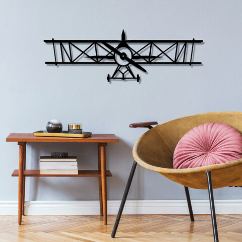 Decoratiune de perete, airplane, metal, 70 x 23 cm, negru