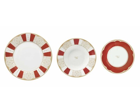 Serviciu de masa 18 piese, Golden Eye Red, Brandani, portelan