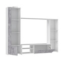 Set mobilier living 4 piese Raalte, Bedora, 220.4x41.3x177.5 cm, PAL/sticla/plastic, alb/gri deschis