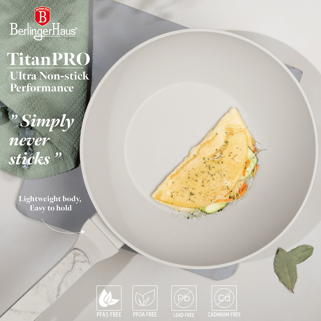 Tigaie Wok Berlinger Haus, Sahara Marble, 28 cm, 3.5 L, aluminiu forjat, crem mat/marmura - imagine 8