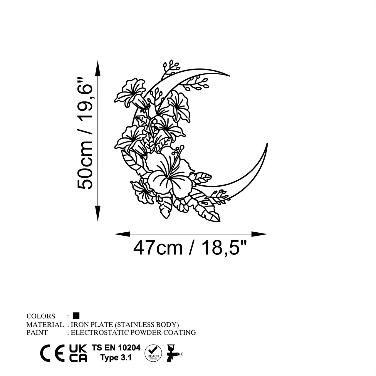 Decoratiune de perete, Flower Moon 1, Dimensiune: 50 x 47 cm, Negru - view 6