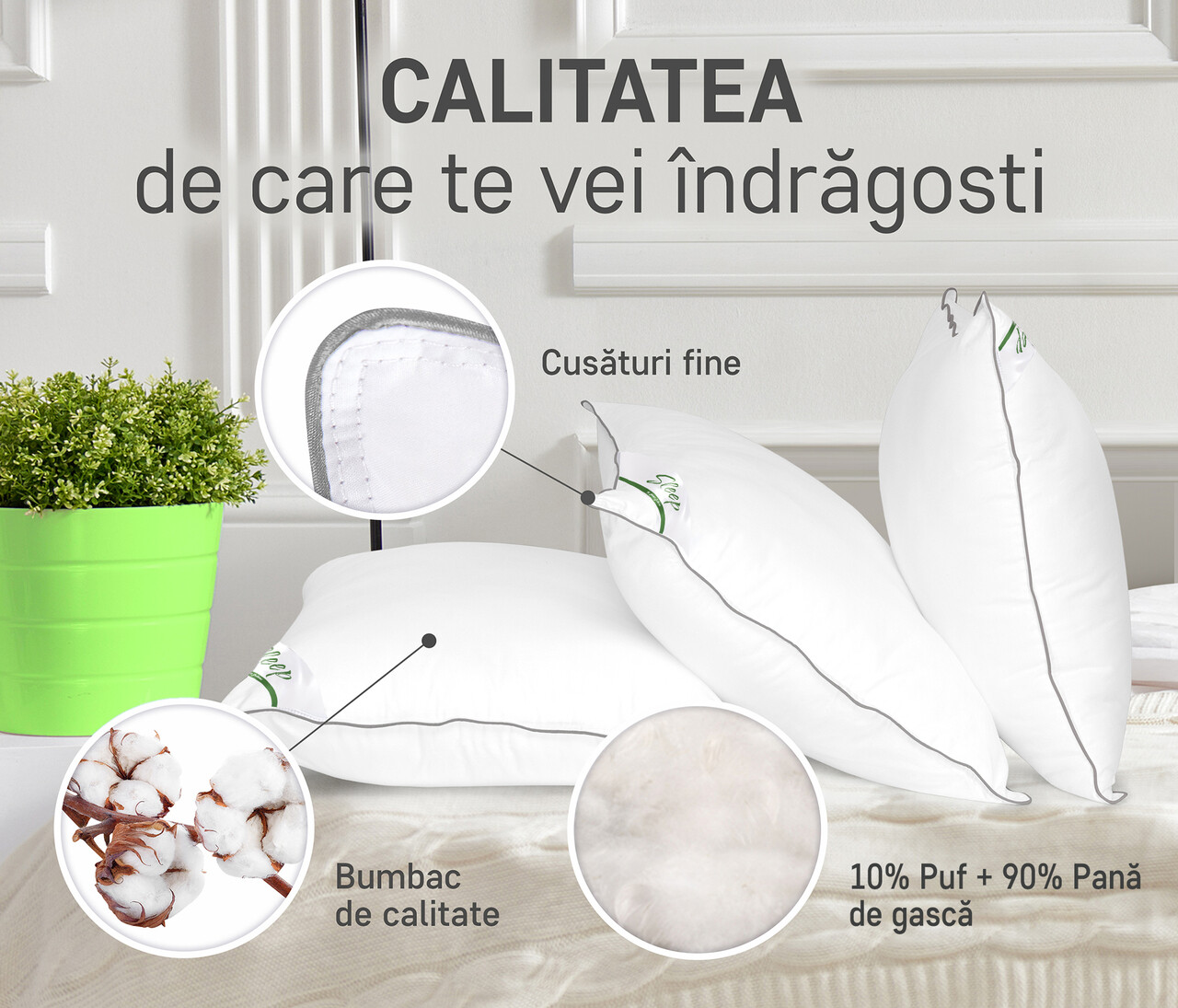Set 2 perne Sleep by Green Future 10% puf gasca 90% pana de gasca, 50x70 cm - imagine 10