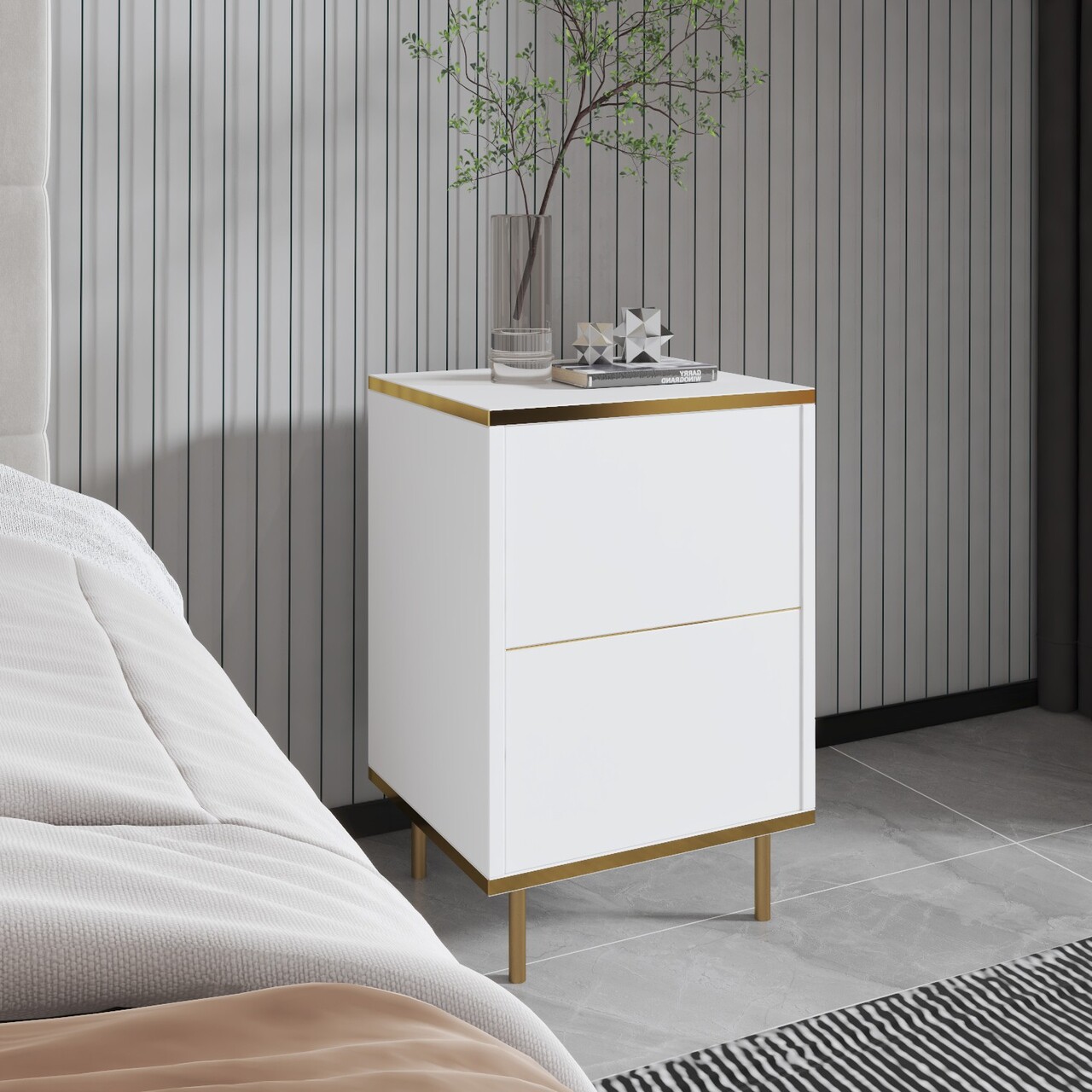 Noptiera, Inarch, Imaj, 40x60x35 cm, PAL, Alb/Auriu - 2 | YEO