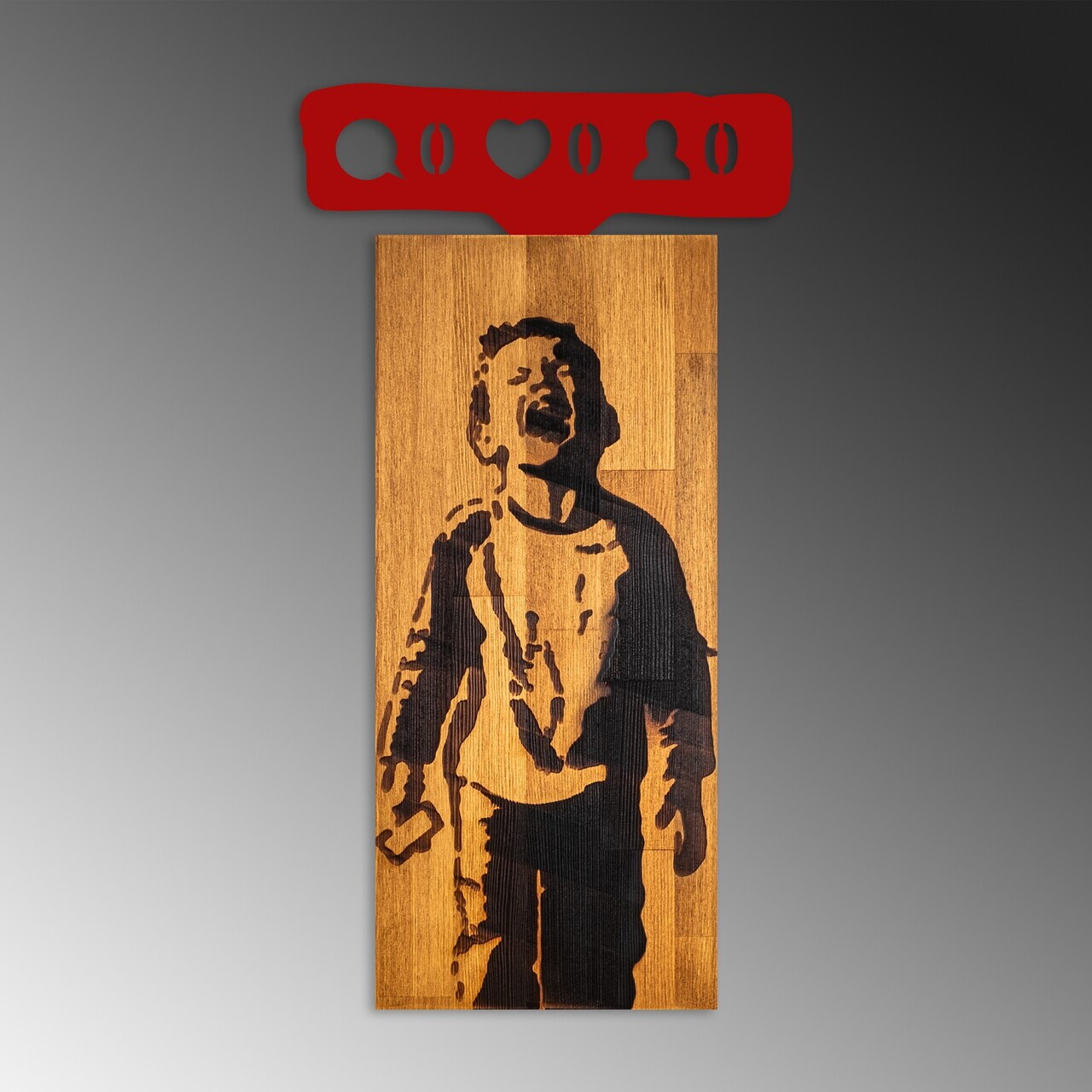 Decoratiune de perete, Banksy, Lățime: 36 cm Înălțime: 69 cm Adâncime: 3 cm, Nuc / Roșu — imaginea 6