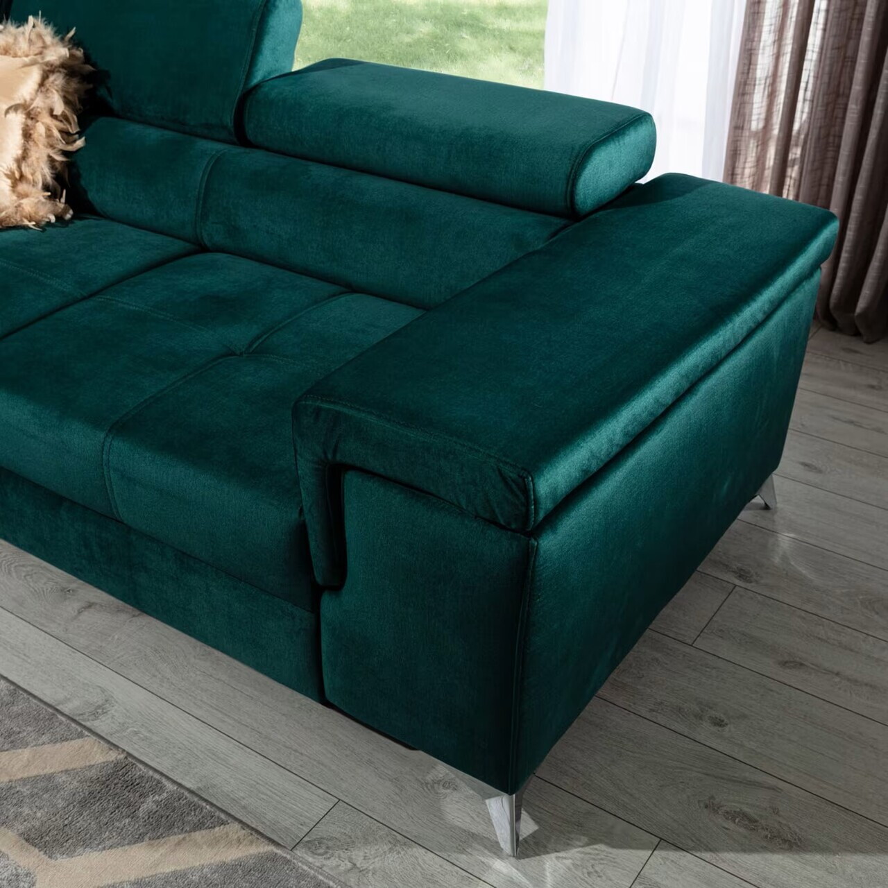 Coltar extensibil stanga 4 locuri ELTAP, Ric-45, Ricardo, 281x205x88 cm, lemn/poliester, verde inchis - view 7