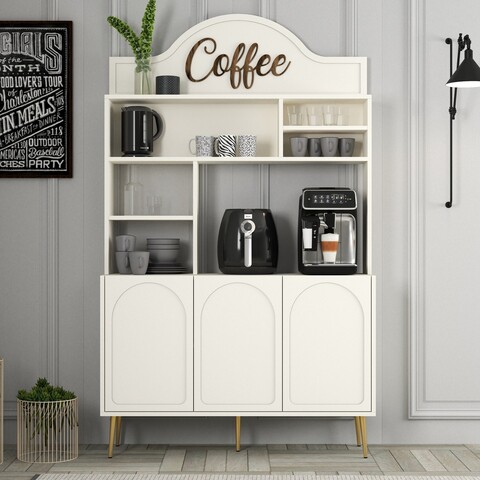 Dulap de bar pentru cafea, Hommy Craft, Lyon 120, 120x202x35 cm, PAL, Crem / Aur