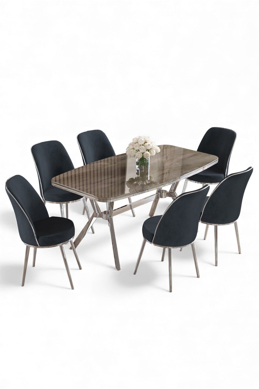 Set masă și scaune (7 piese), Hanah Home, Lena, Antracit / Crom - view 2
