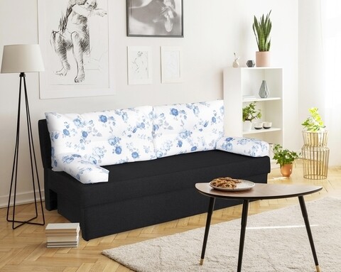 Canapea Extensibila Alfi Anthracite 192x80x77 Cm Cu Lada De Depozitare, Blue Anemone