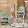 Scaun de masa pentru bebelusi 2 in 1, U-Grow, 43x27x50.5 cm, piele ecologica/textil, alb/verde