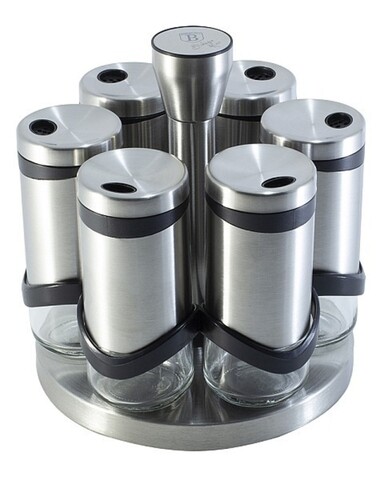 Set 6 recipiente pentru codimente + suport, berlinger haus, inox/sticla