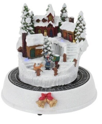 Decoratiune luminoasa Winter scene w Tree and kid, 19.5x19.3x19 cm, poliston, multicolor