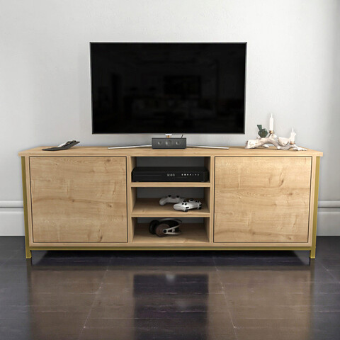 Comoda tv, retricy, otis, 140x35.3x50.8 cm, pal, aur / stejar